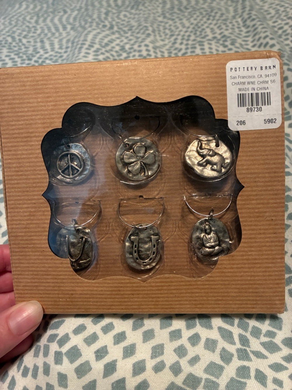 Pottery Barn Silver-Tone Decorative Wine Charms Set of Six